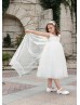 Square Neck Ivory Lace Tulle Tea Length Flower Girl Dress